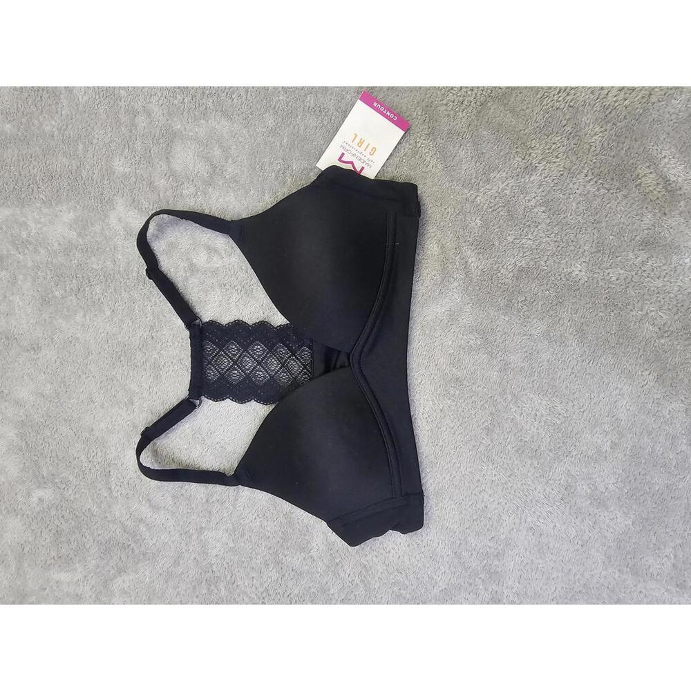 New Maidenform Girls Lace Racerback Padded Bra Black Size 30A